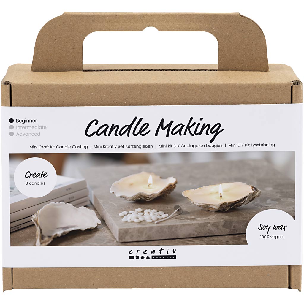 Creativ company mini hobbyset kaarsen maken, sojakaarsen in oesterschelpen, off white, 1 doos