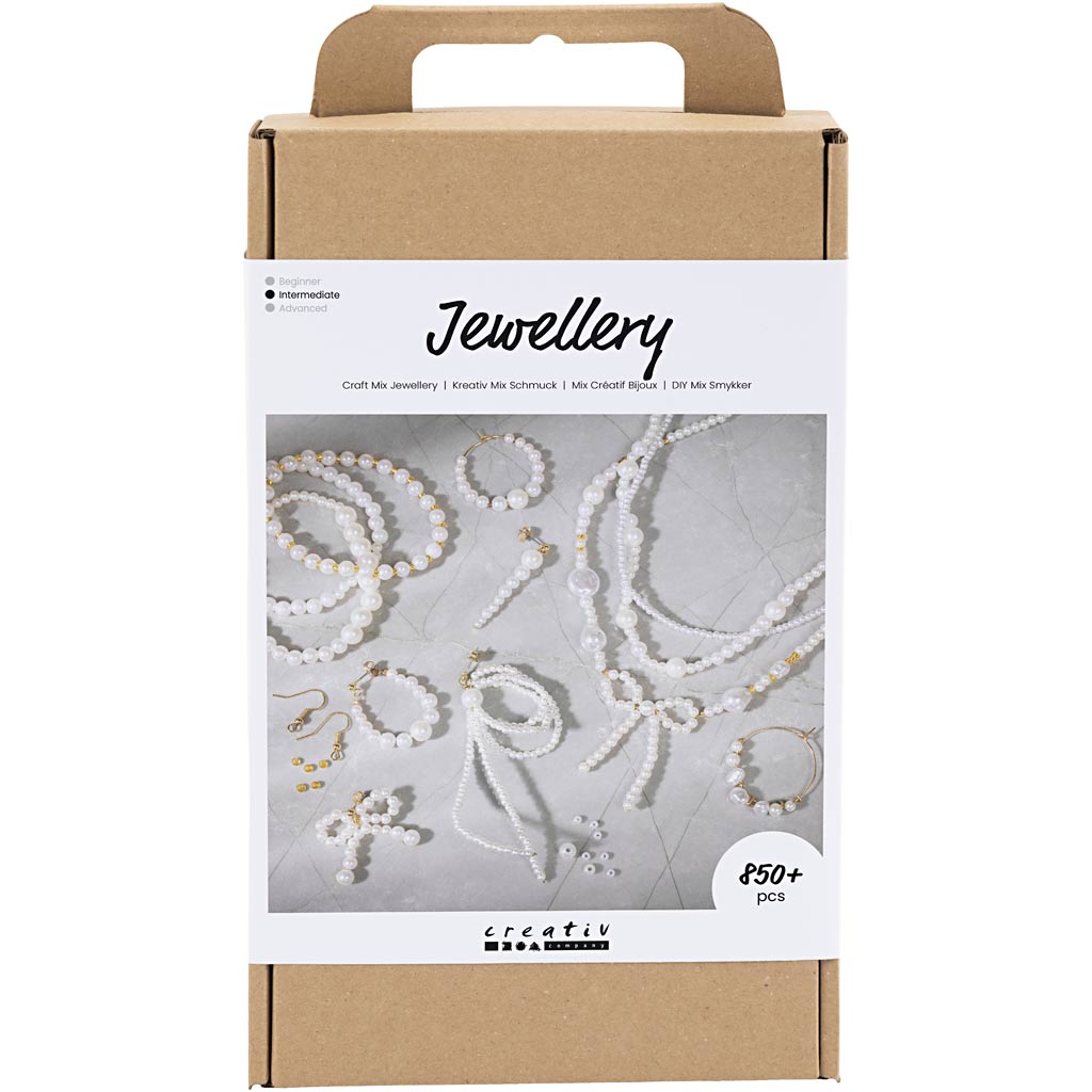 Creativ company creatieve box sieraden, kettingen, armbanden, oorbellen, verguld, wit parelmoer, 1 doos