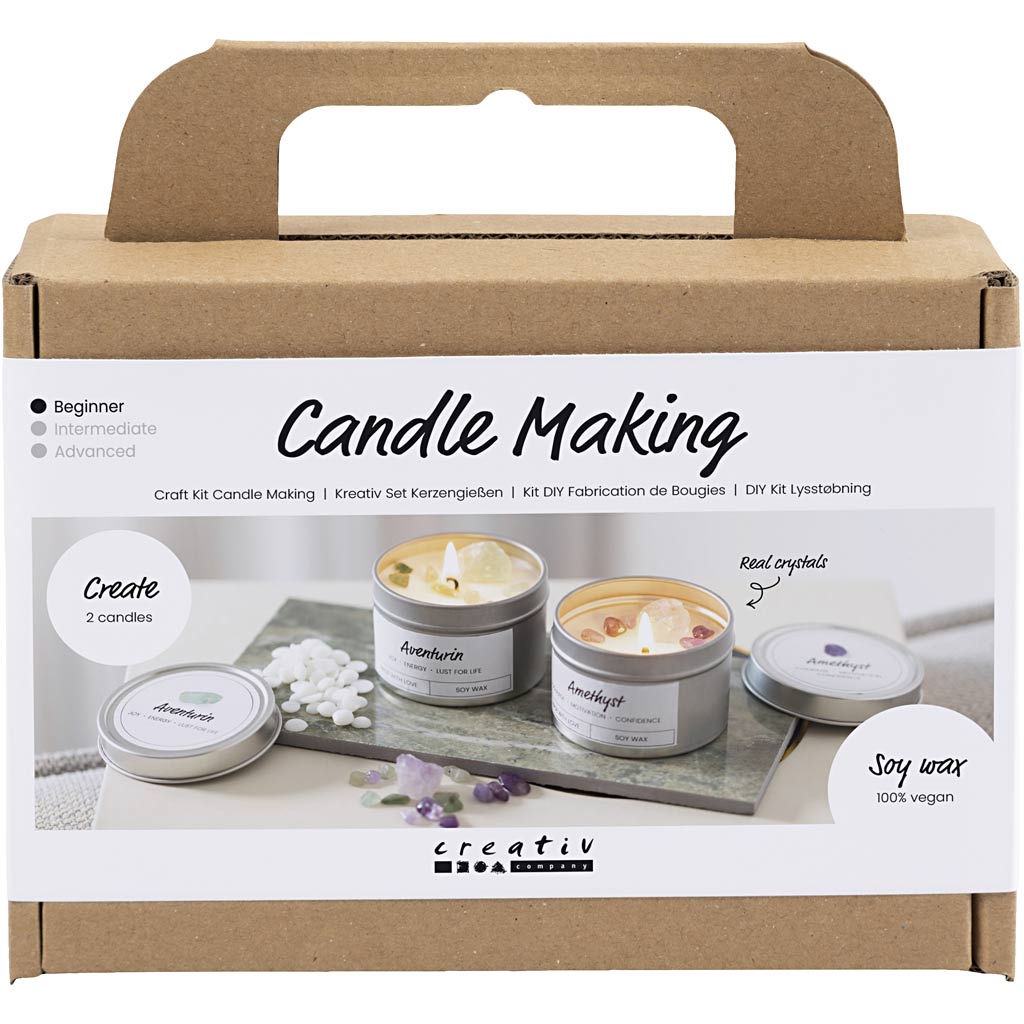 Creativ company mini hobbyset kaarsen maken, sojakaars met aventurien en amethist, crème, off white, 1 doos