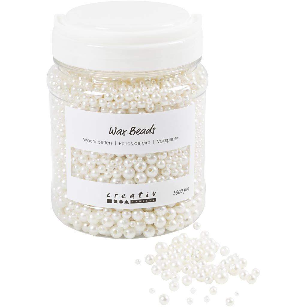 Creativ company waskralen, d 3-8 mm, gatgrootte 1,3-2,5 mm, ca. 5000, wit parelmoer, 430 gr, 700 ml 1 doosje