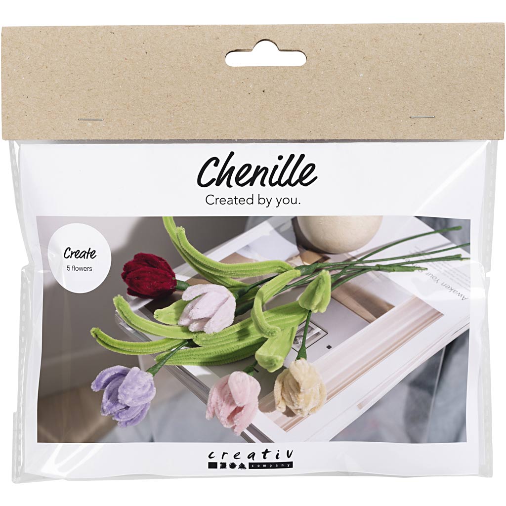 Creativ company mini hobbyset bloemen van chenilledraad, tulpen, diverse kleuren, 1 doos