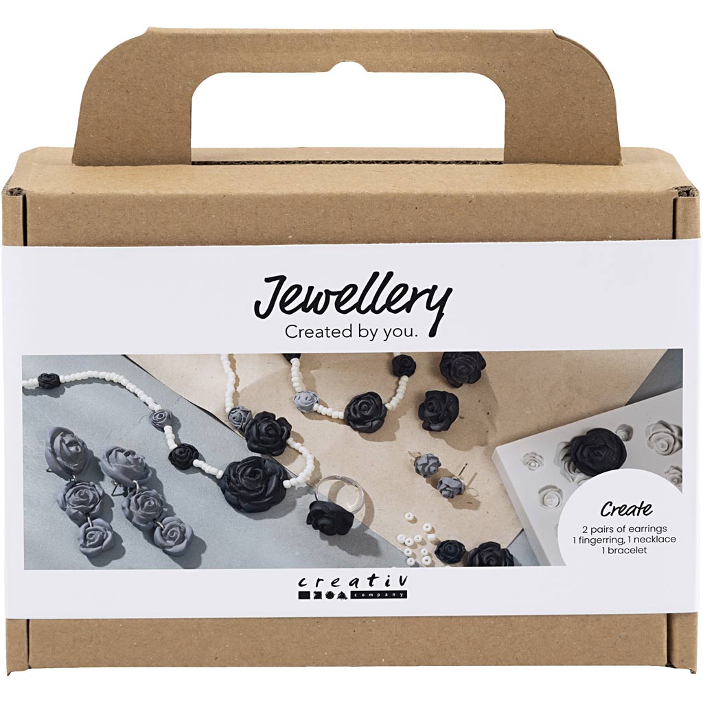 Creativ company mini hobbyset sieraden, rozen, zwart, zwart wit, wit, 1 doos