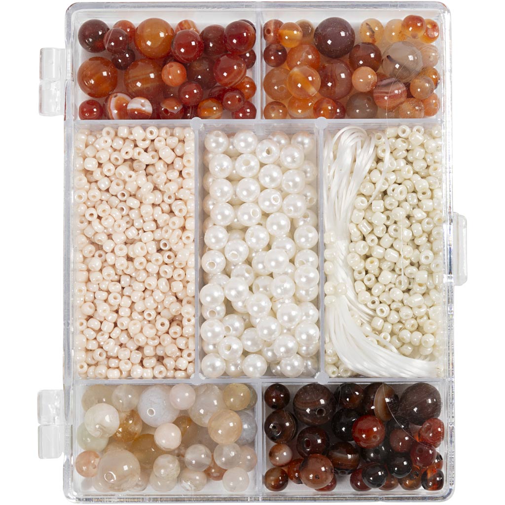 Creativ company creatieve box sieraden, agaten, afm 2,6-10 mm, gatgrootte 0,8-1,8 mm, ca. 1480 stuk, diverse kleuren, 1 doos