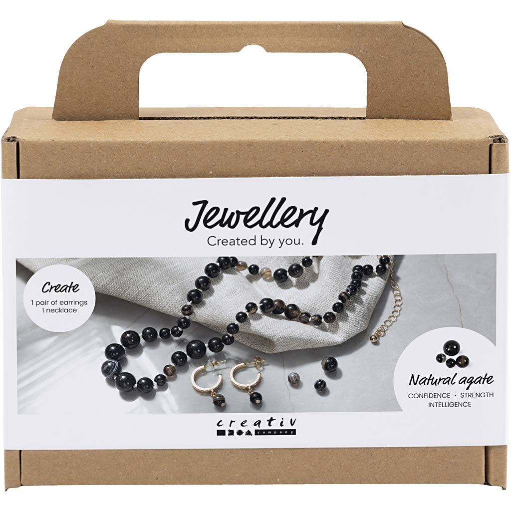 Creativ company mini hobby set jewelry, necklace and earrings, black, white, 1 box
