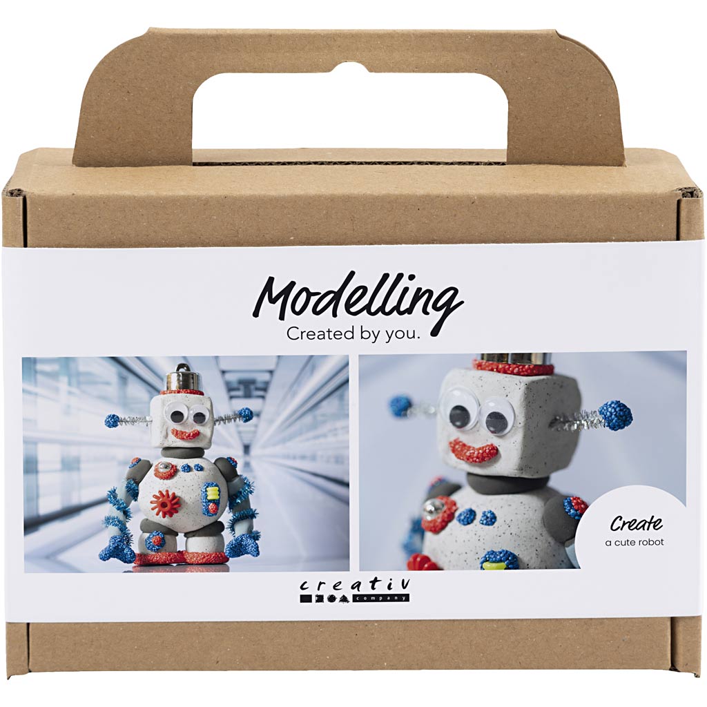 Creativ company mini hobbyset boetseren, robot, blauw, grijs, rood, 1 doos