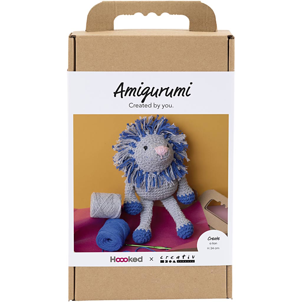 Creativ company hobbyset amigurumi, leeuw, marineblauw, lichtgrijs, 1 doos