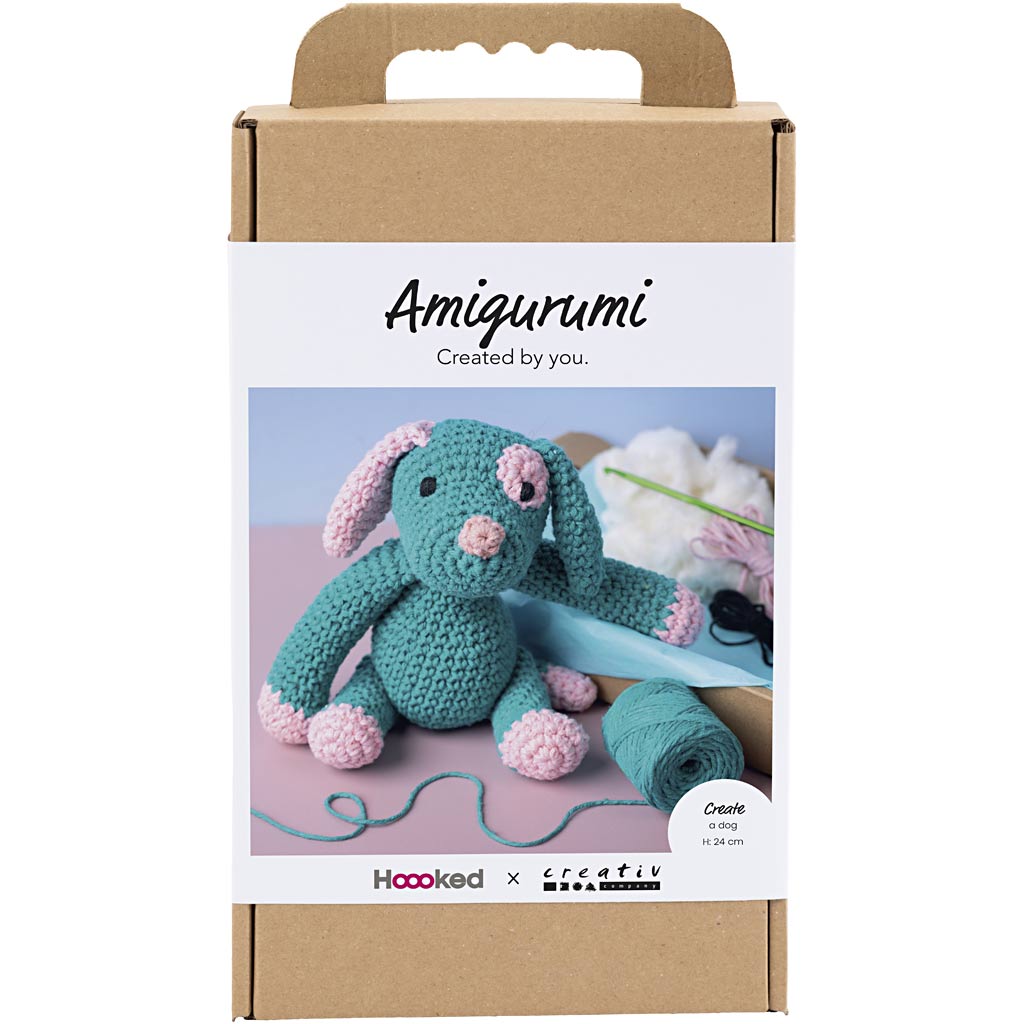 Creativ company hobbyset amigurumi, puppy, pastel roze, dark turquoise, 1 doos