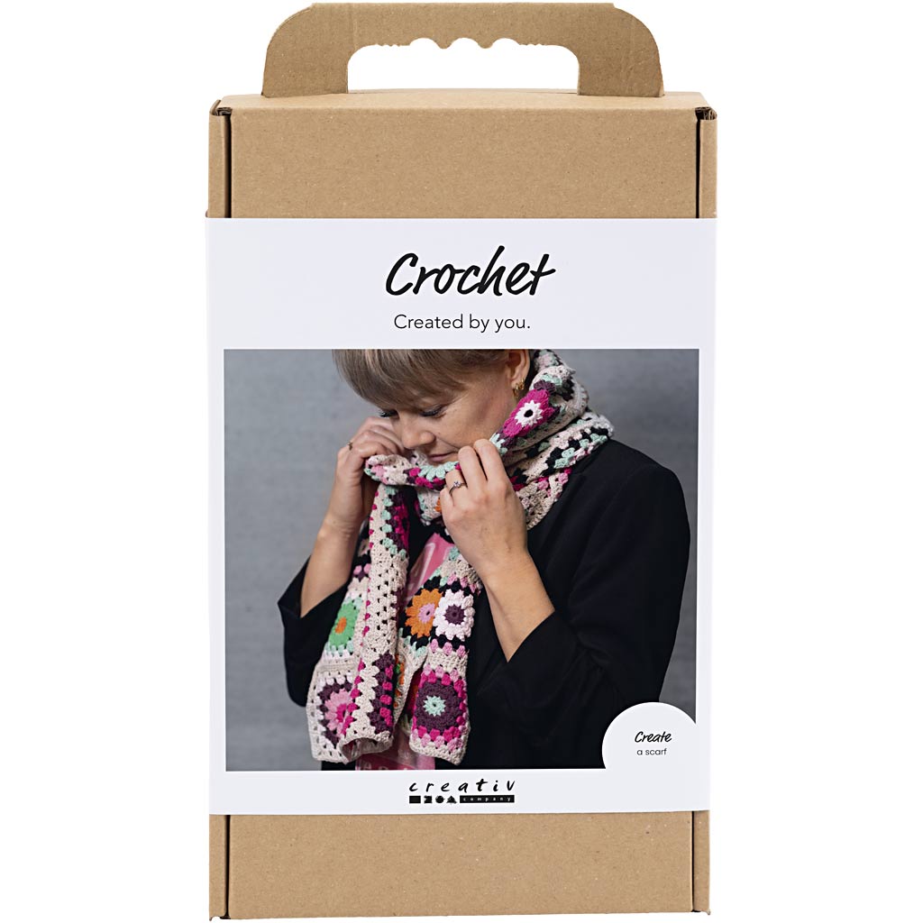 Creativ company hobbyset haken, sjaal, crème, warme kleuren, 1 doos