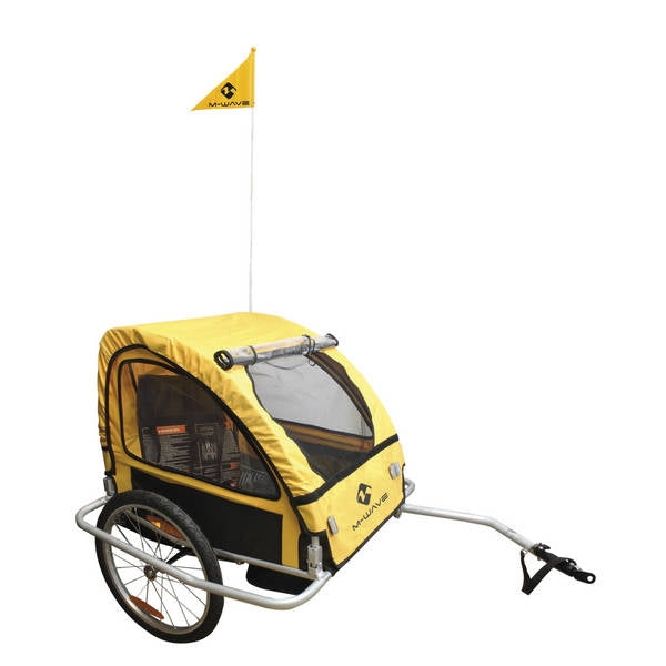 M -Wave Children's Bicycle Trailer - Foldbar, 20 hjul, reflektorer, regnskydd, blå