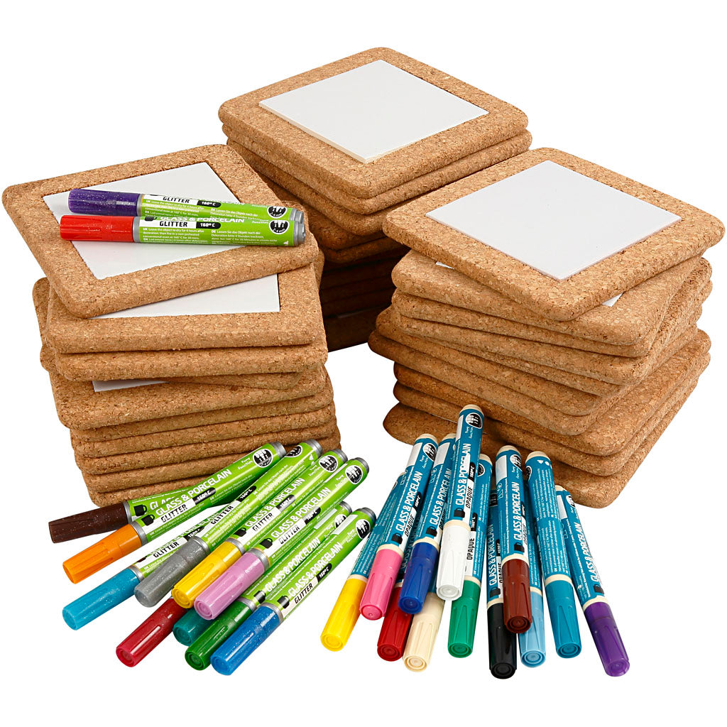 Group set of coasters to paint, size 15.5 x 15.5 cm, various colours, 1 set