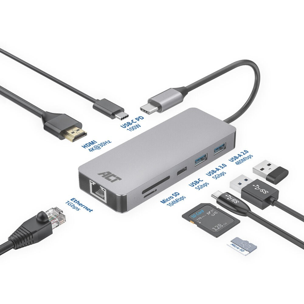 ACT Connectivity USB-C 4K Docking Station til 1 HDMI Monitor, ETHE