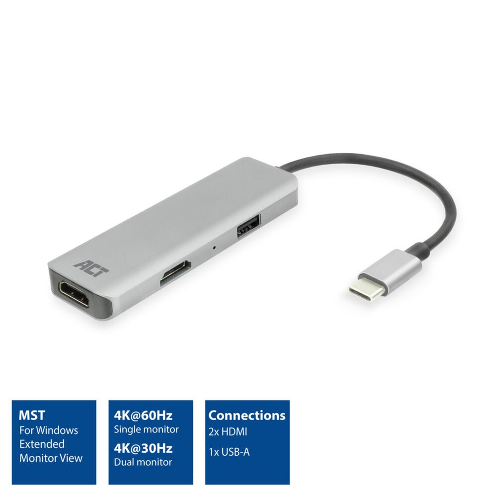 Adaptateur multiport USB-C 4K Act Connectivity pour 2 écrans HDMI, u