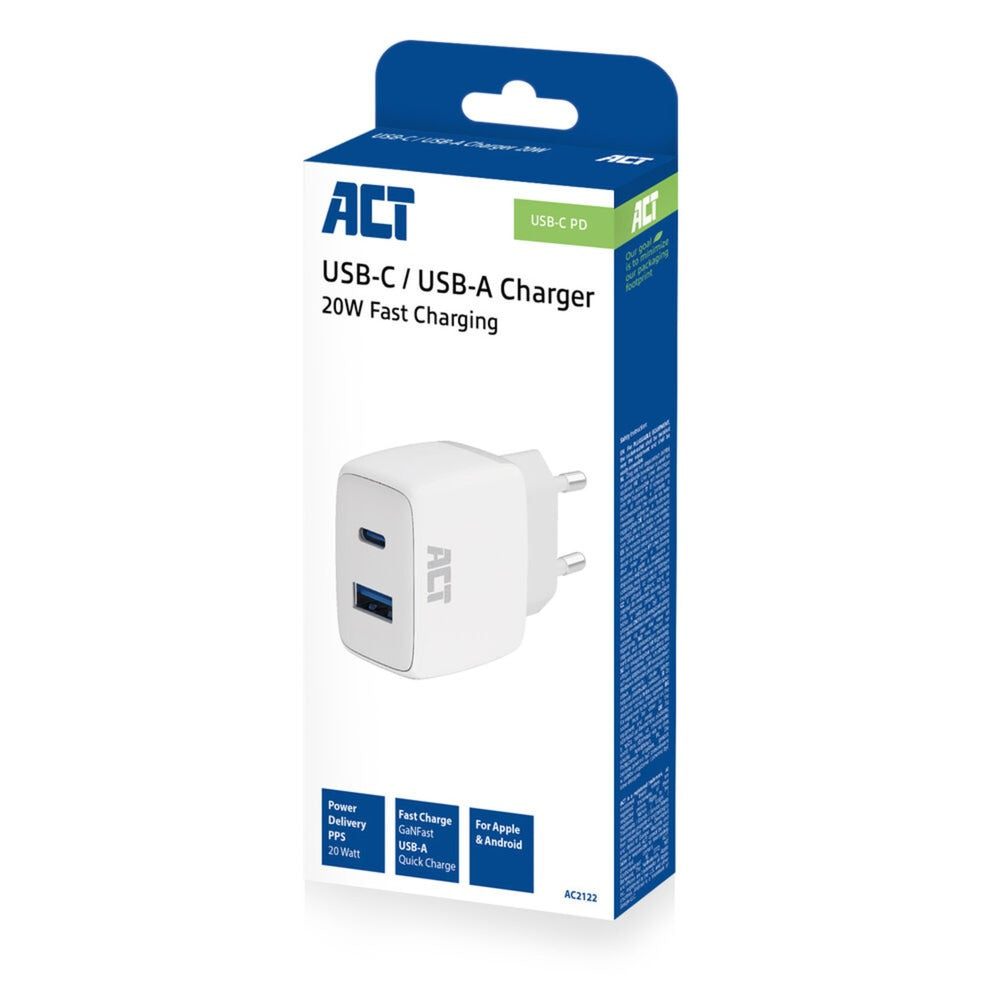 Act Connectivity USB-C USB-A nabíječka 20W s doručením PPP, Quin