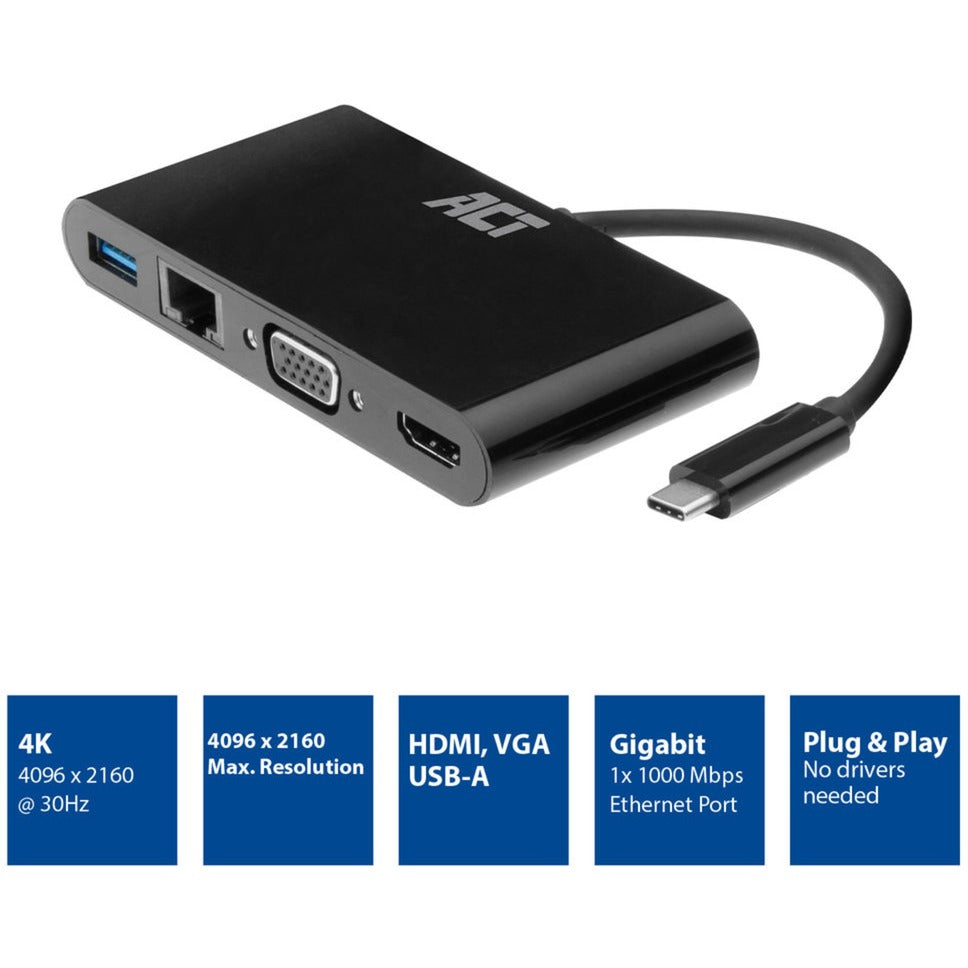 Agir la connectivité USB-C à l'adaptateur multiport HDMI ou VGA 4K avec ET