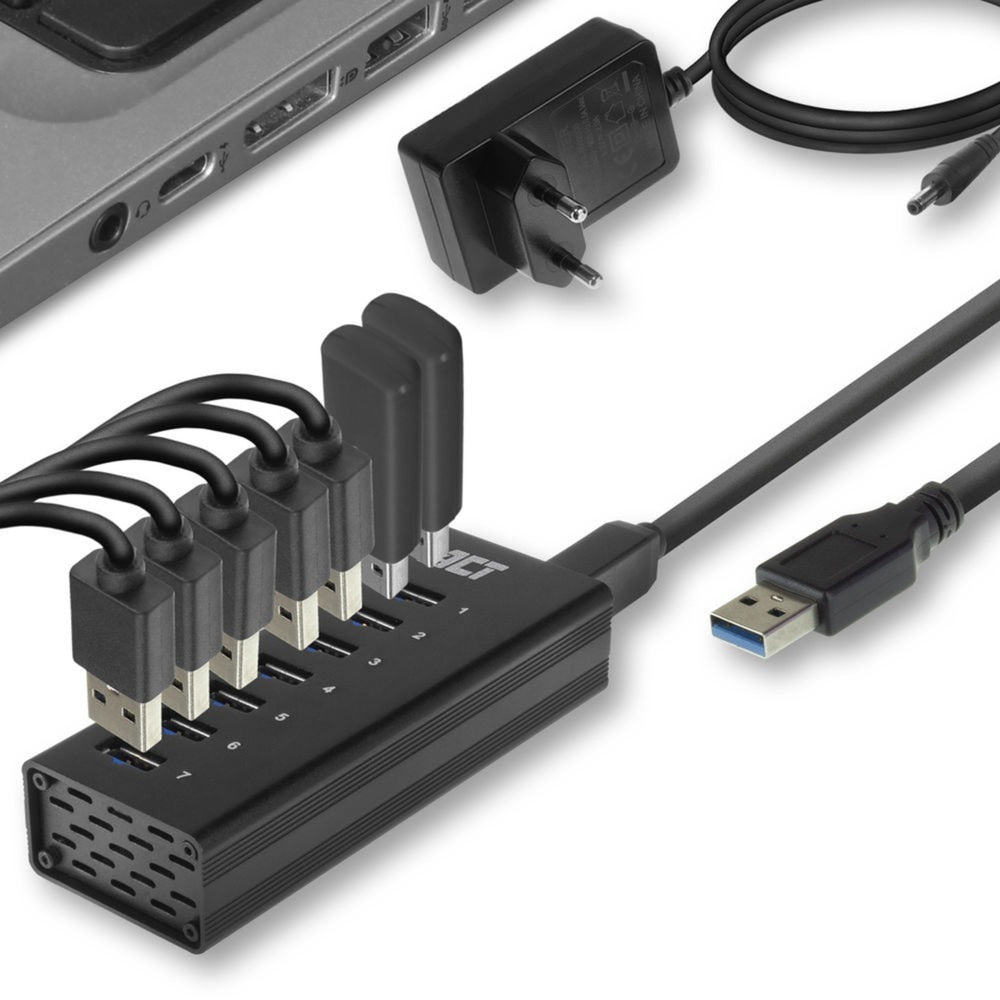 AKT -tilslutningsmuligheder USB Hub 7 Port med StroomAdapter