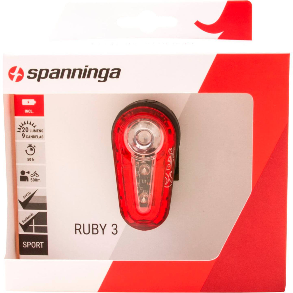 Spanninga Heck -leichter Rubin 3 Batteriesitzpfosten