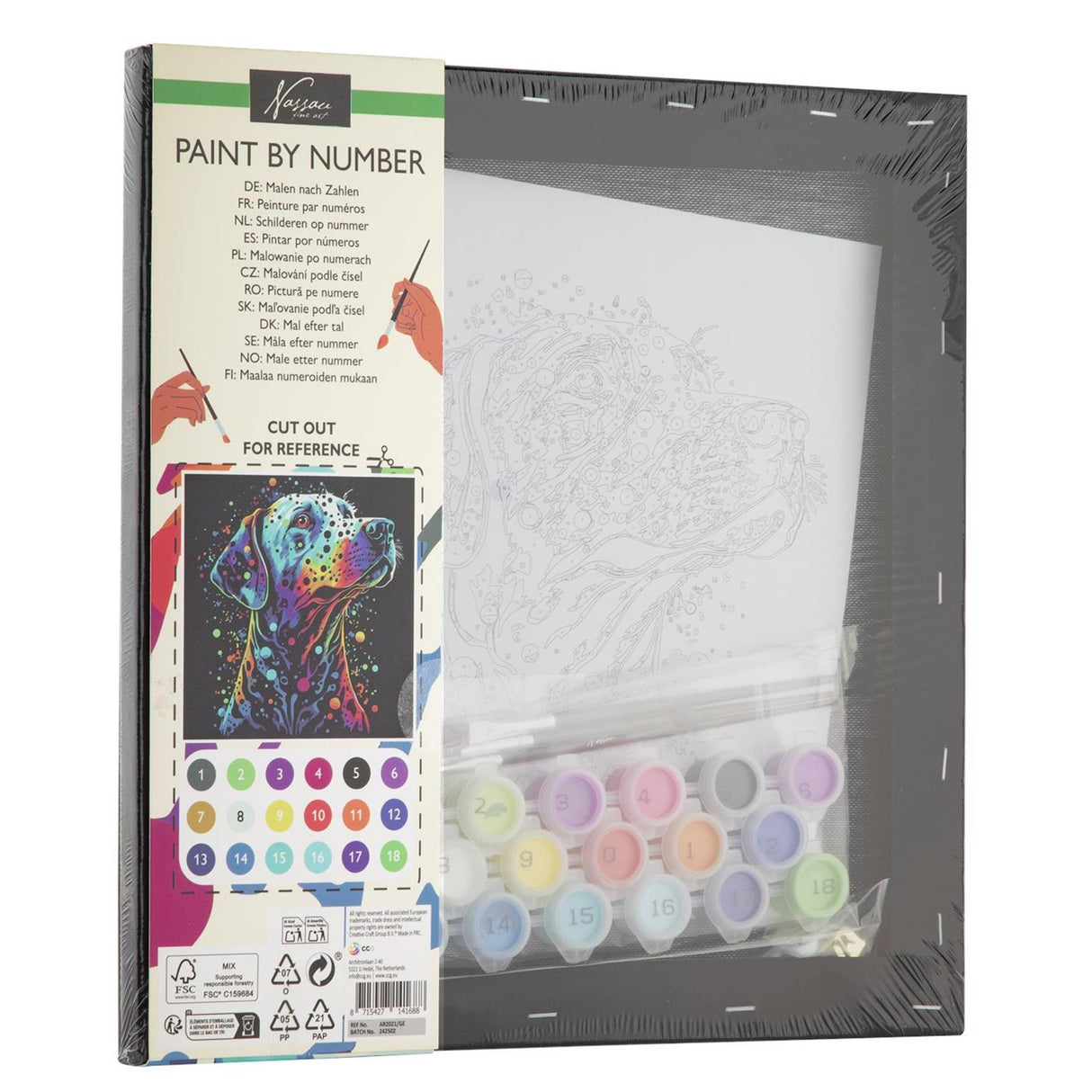 Creative craft group paint by number black canvas dog, 30x30cm