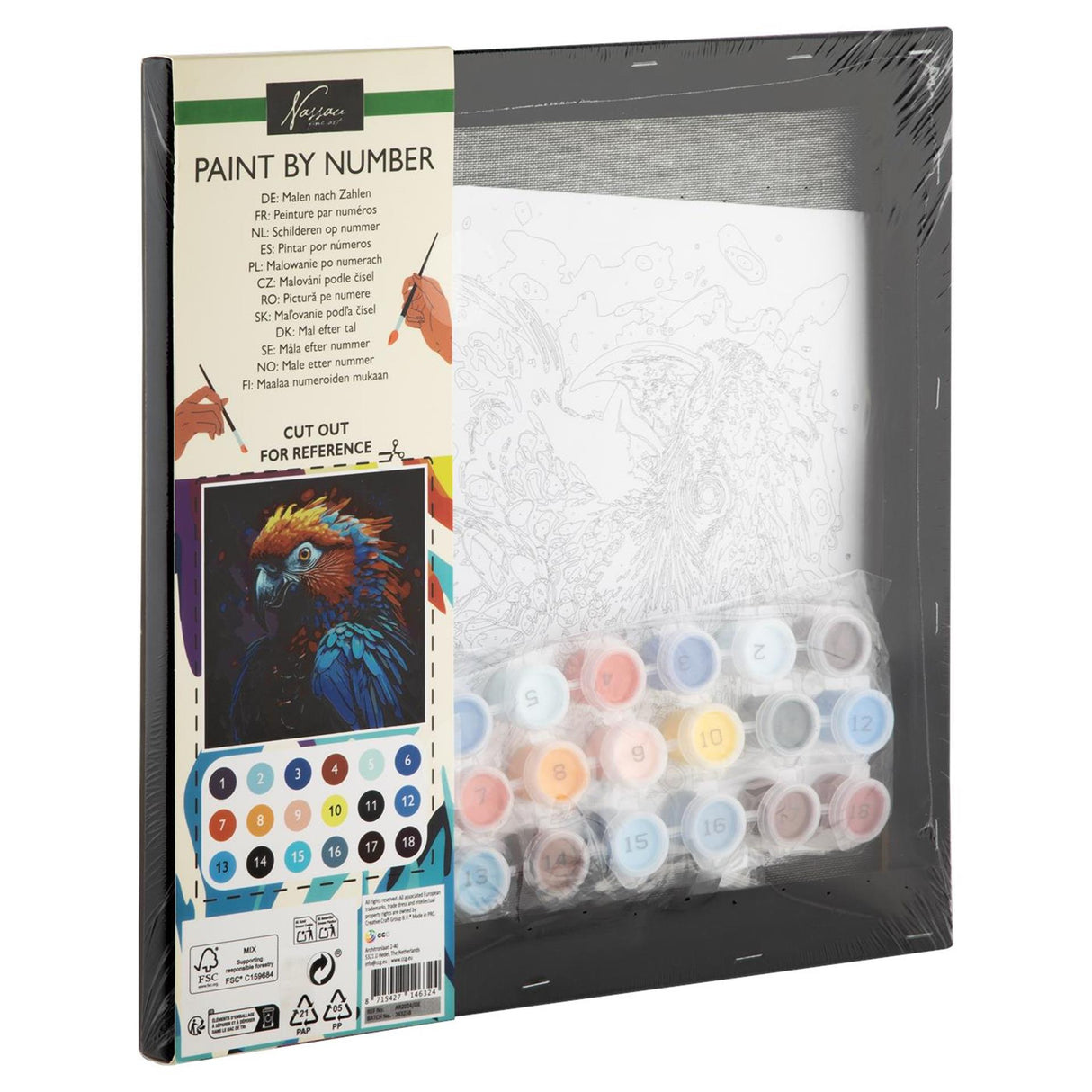 Skupinsko ustvarjalno slikanje po številkah papiga 30x30cm