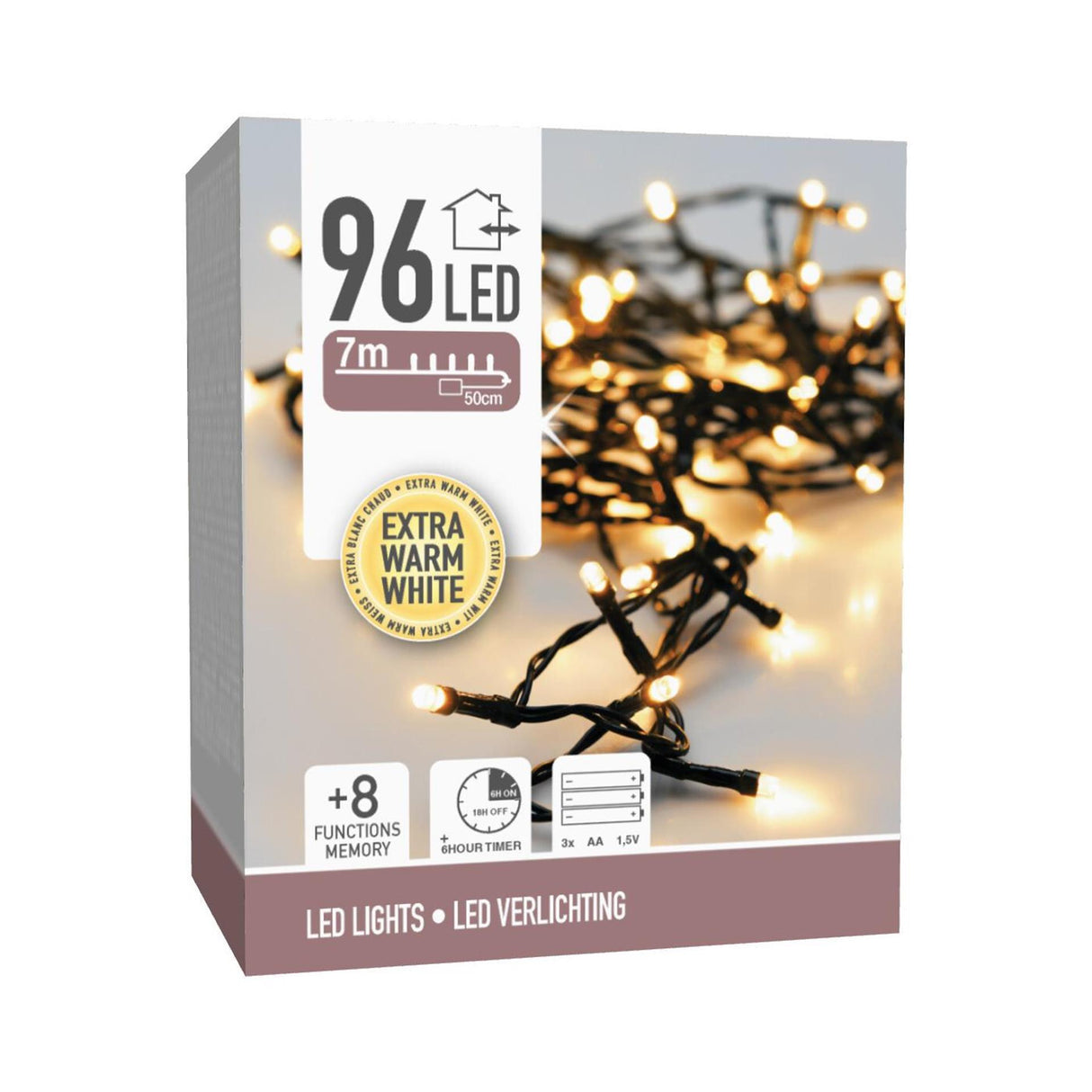 Kerstverlichting 96led batterij warm wit