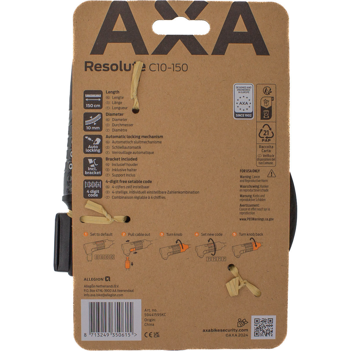 Axa kábelzár resolute c10 150 kód (kártya)