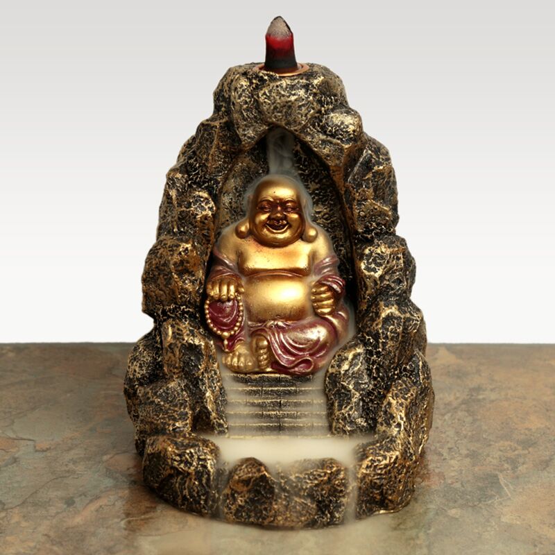 Chinesische lächelnde Buddha Backflow -Weihrauchhalter