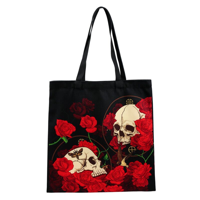 Skull roses shoulder shopping bag