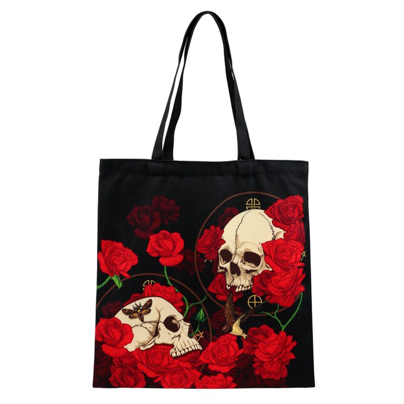 Skull roses shoulder shopping bag