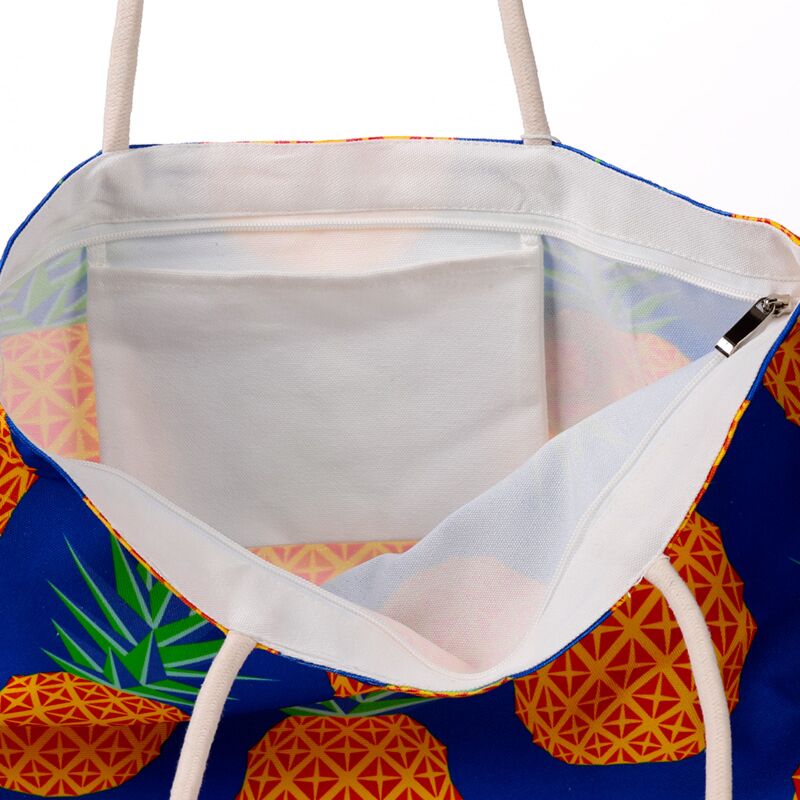 Pineapple print canvas beach bag