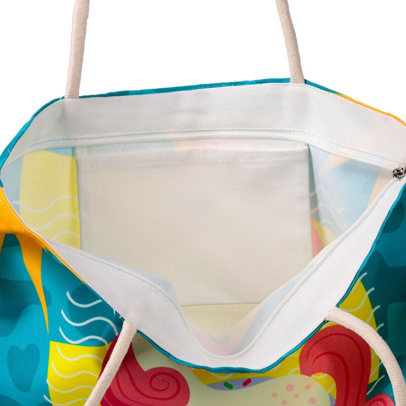 Holiday Vibes unicorn canvas beach bag