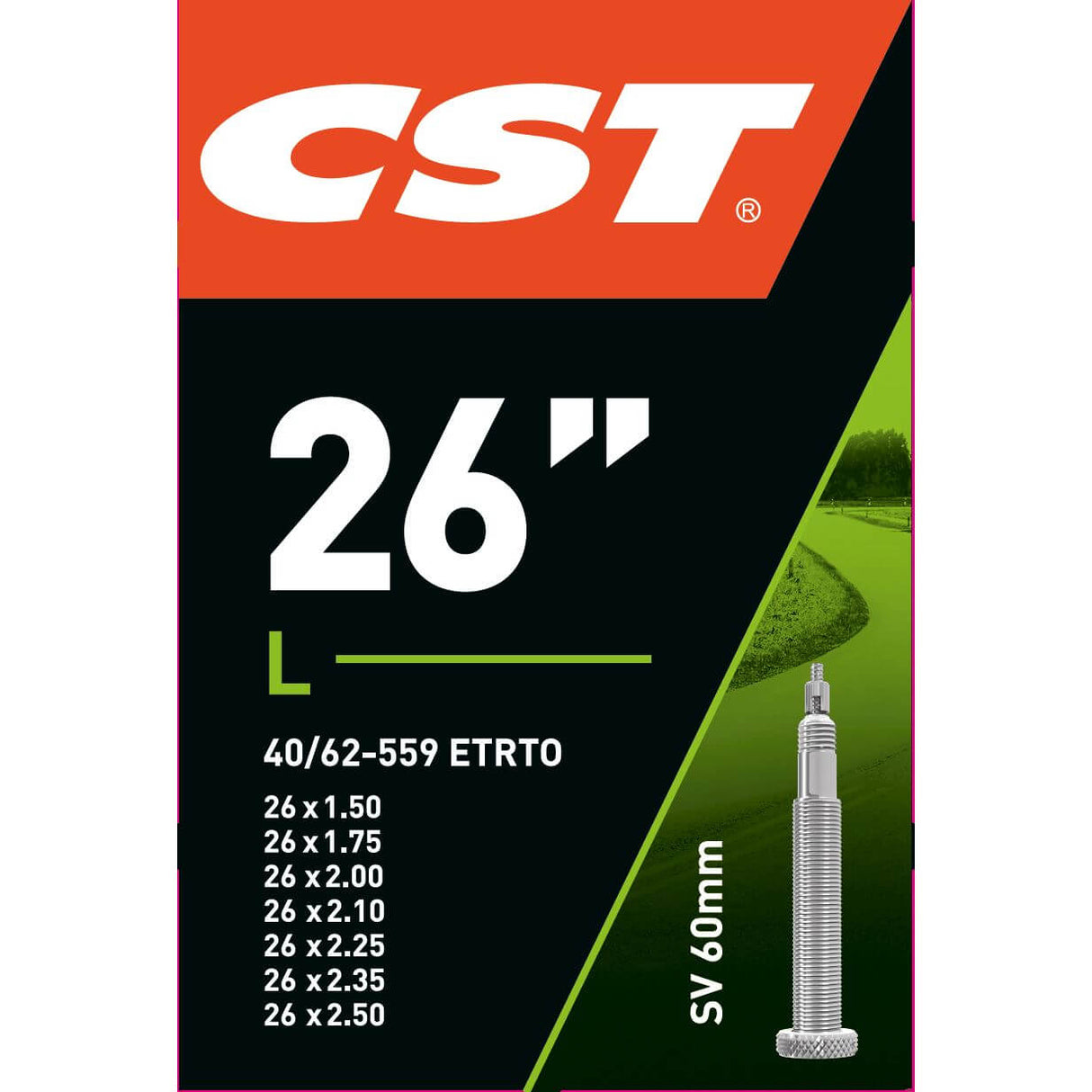 CST Binnenband 26x1,75-1.90-2.30 ETRO 47 62-559, zawór: Presta francuski 60 mm