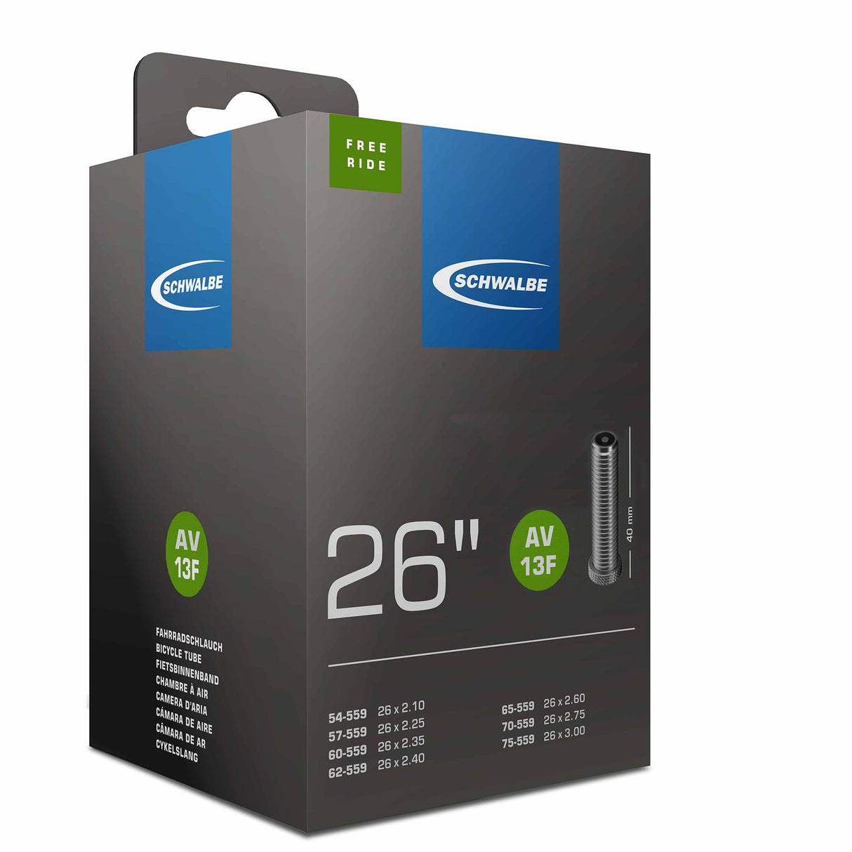 Tube intérieur de Schwalbe 26 pouces av13f 54 75-559 freeride 40 mm