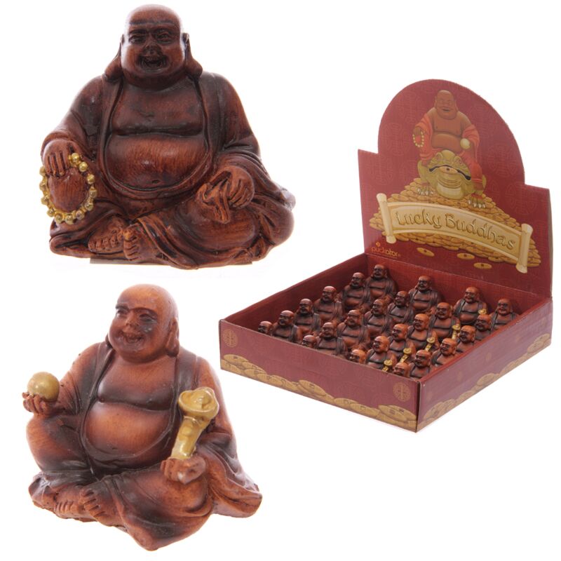 Mini čínský smějící se Buddha s dřevěným efektem