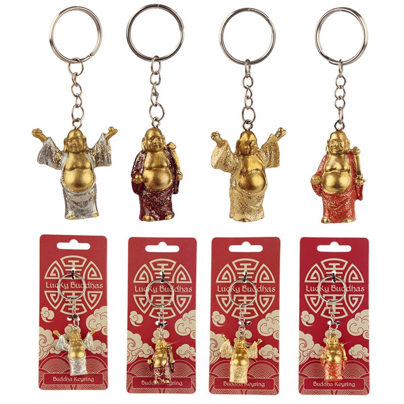 Chinese lachende boeddha glitter sleutelhanger