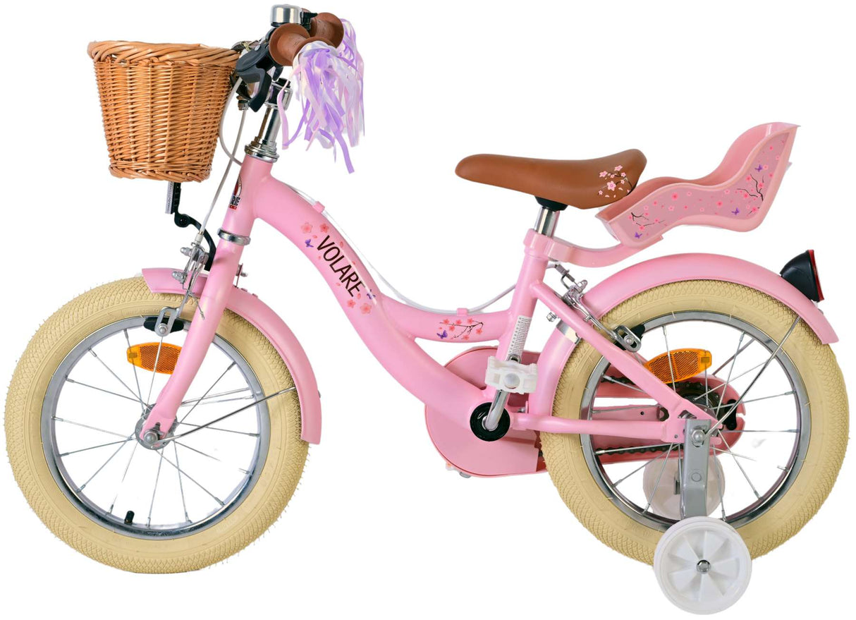 Volore Blossom Kannerbike vu Kanner vu Like 14 Zoll rosa zwee Handbremsen