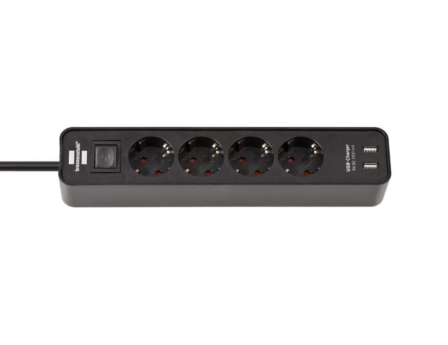 Brennenstuhl -Socket mit Switch 4 Anschlüssen + 2 USB -Anschlüsse schwarz