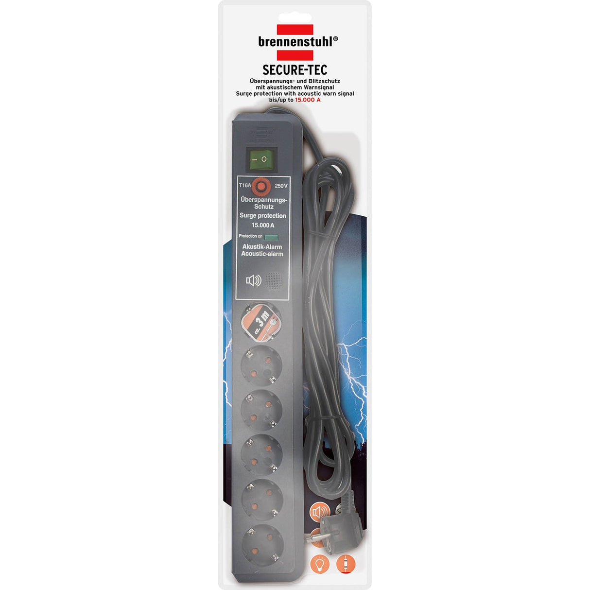 Brennenstuhl Secure-TEC 19500A +Ochrana proti přepětí 6x