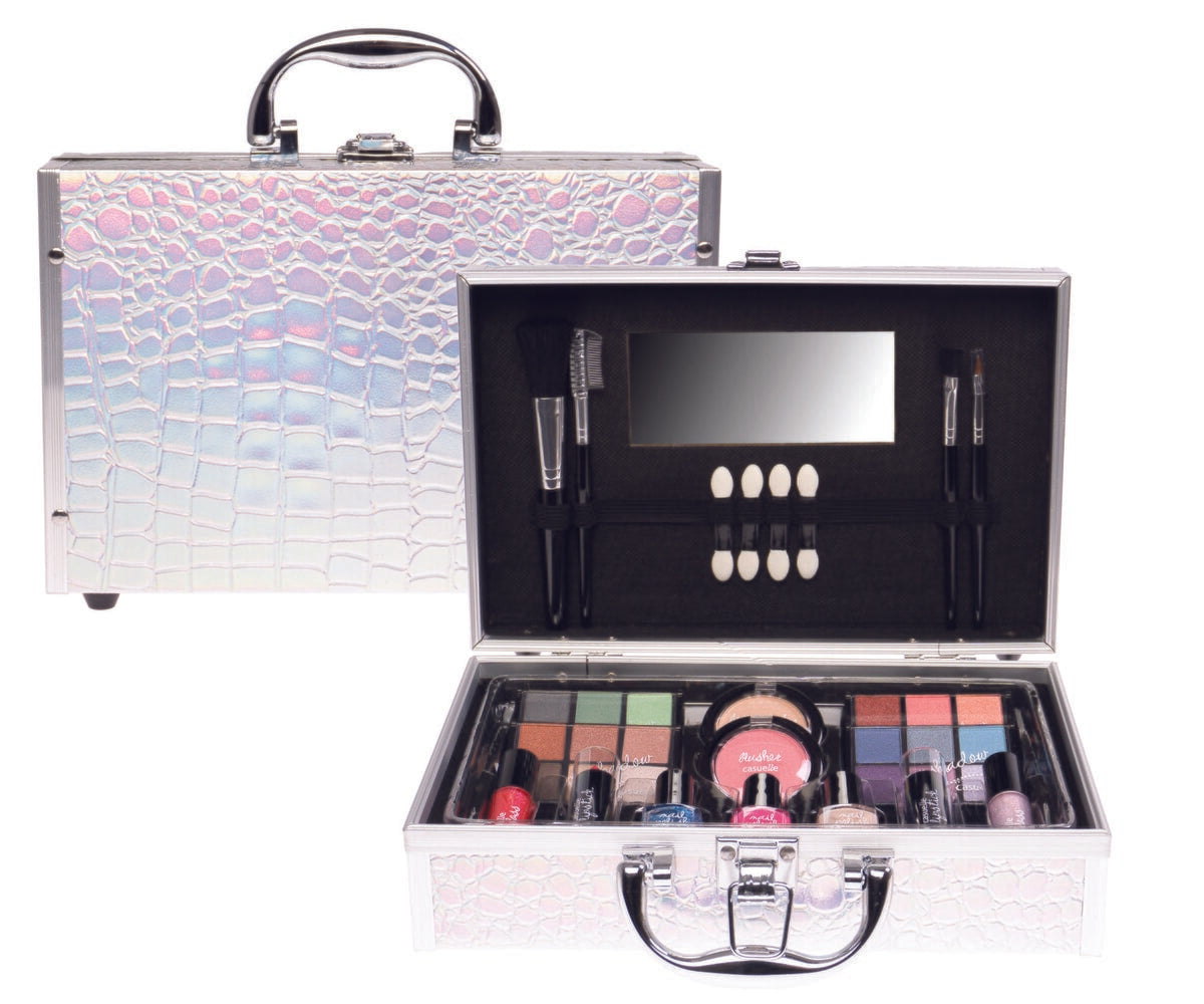 Casuelle make-up case silver crocodile