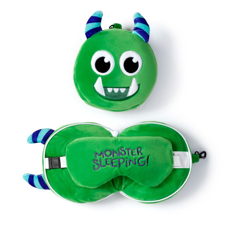Relaxeazzz pluche monstarz monster rond reiskussen slaapmasker - groen