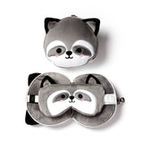 Relaxeazzz plush raccoon round travel pillow sleep mask