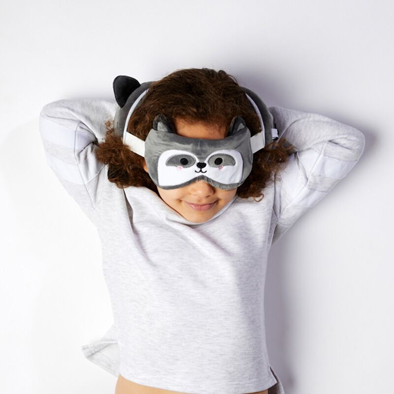 Relaxeazzz plush raccoon round travel pillow sleep mask