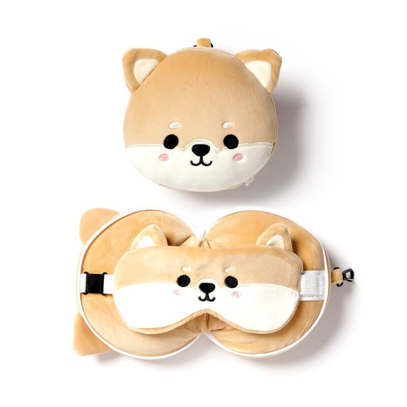 Relaxeazzz pluche shiba inu rond reiskussen slaapmask