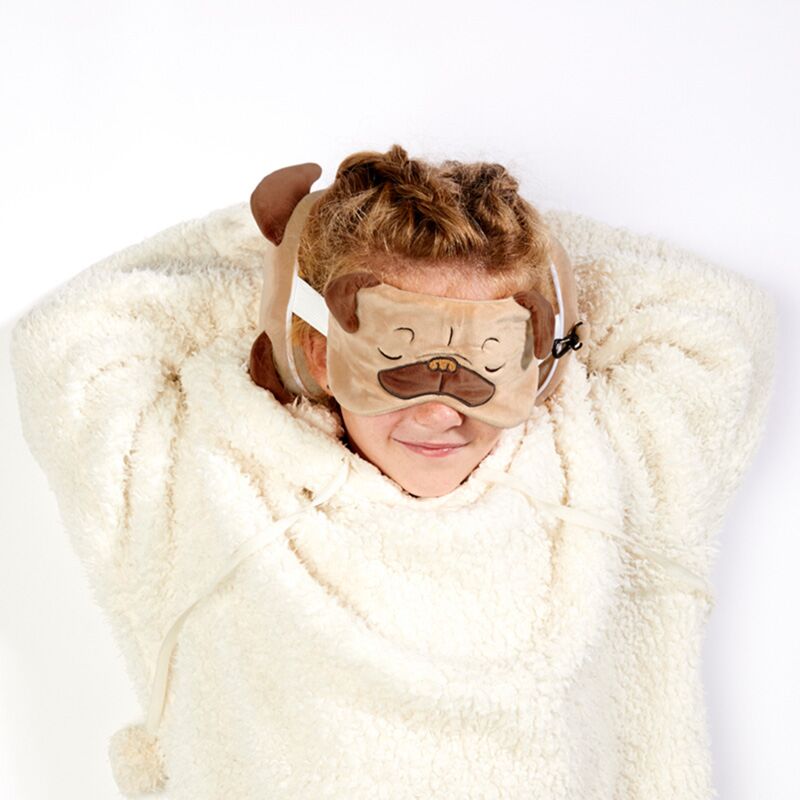 Relaxeazzz mopshond rond pluche reiskussen slaapmasker