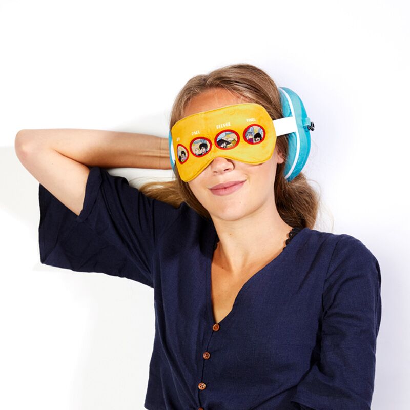 Relaxeazzz yellow submarine rond pluche reiskussen slaapmasker