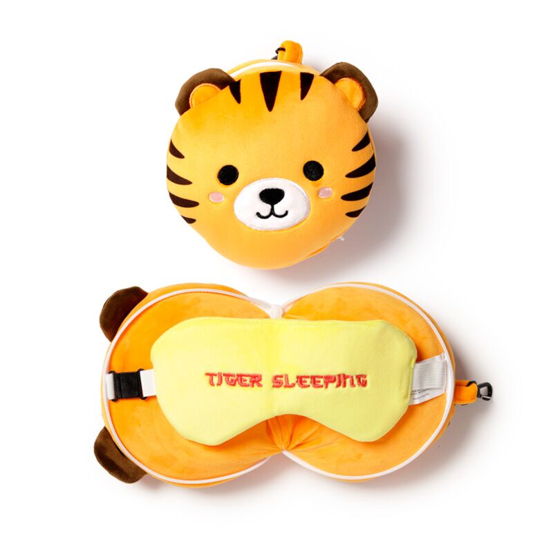 Relaxeazzz pluche tijger rond reiskussen slaapmasker