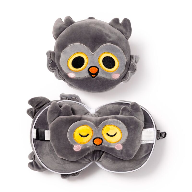 Relaxeazzz Adoramals Winston The Owl, cuscino rotondo da viaggio, maschera per dormire