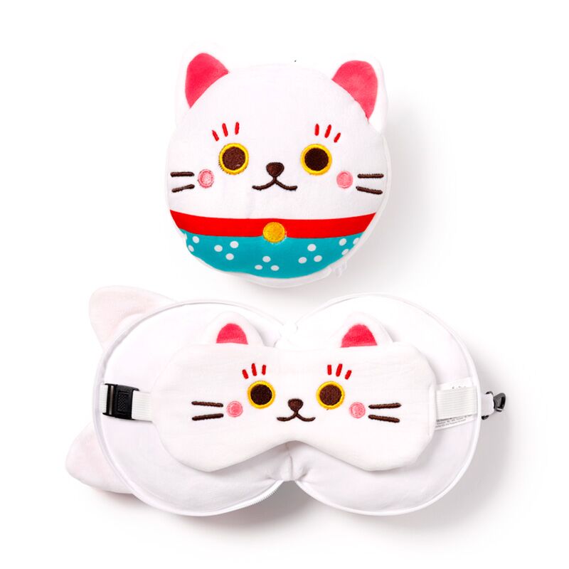 Relaxazzzz maneki neko Lucky Cat kolem cestovního polštáře Spící maska