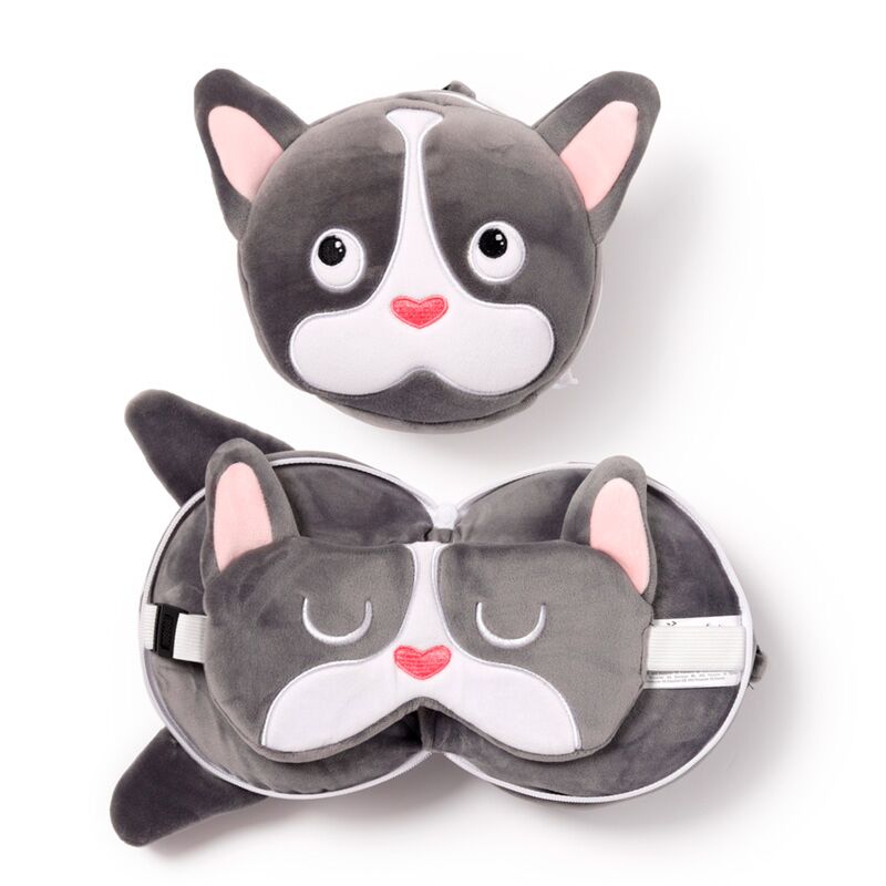 Relaxeazzz franse bulldog rond reiskussen slaapmasker