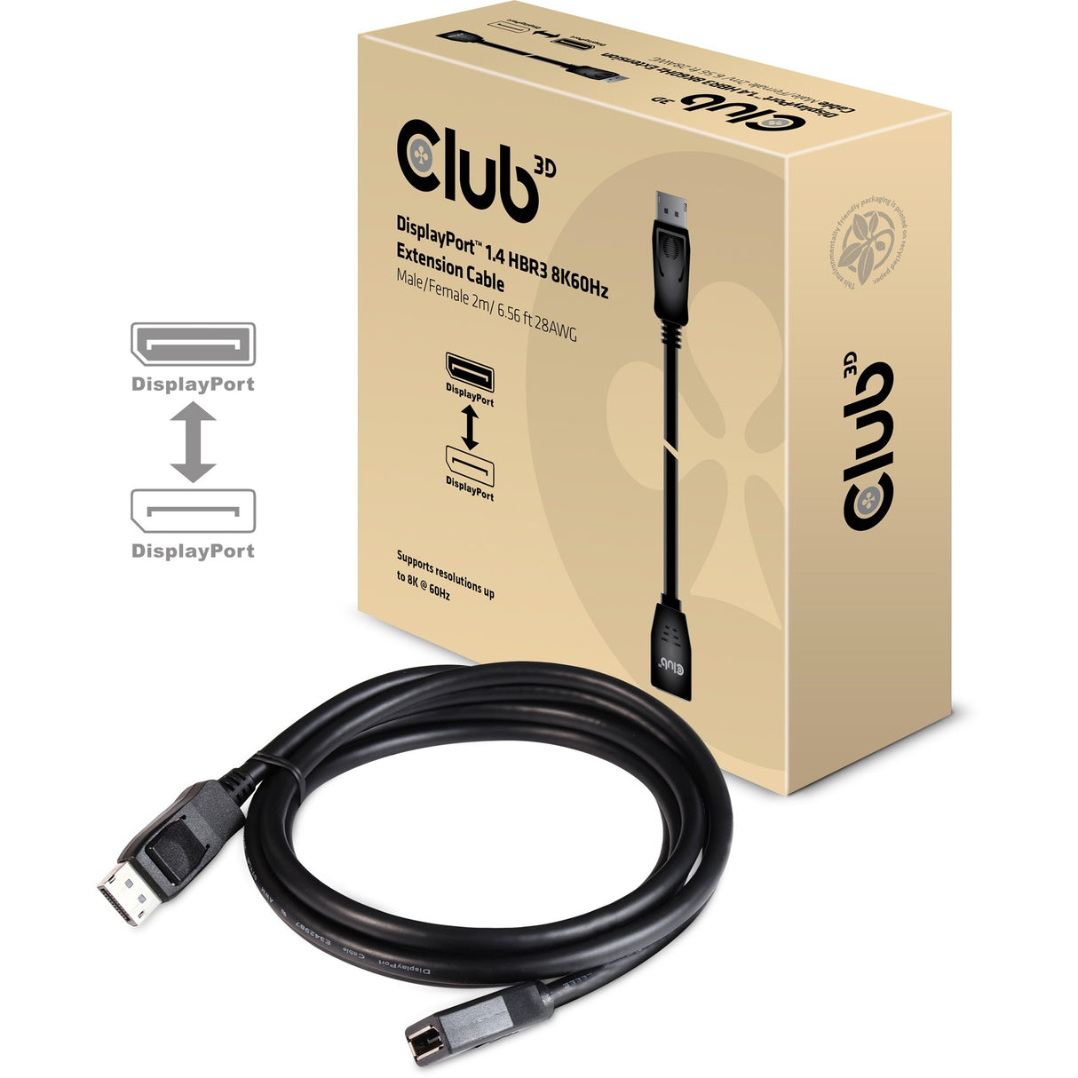 Club 3D DisplayPort 1.4 HBR3 Cable de extensión 8K60Hz M F