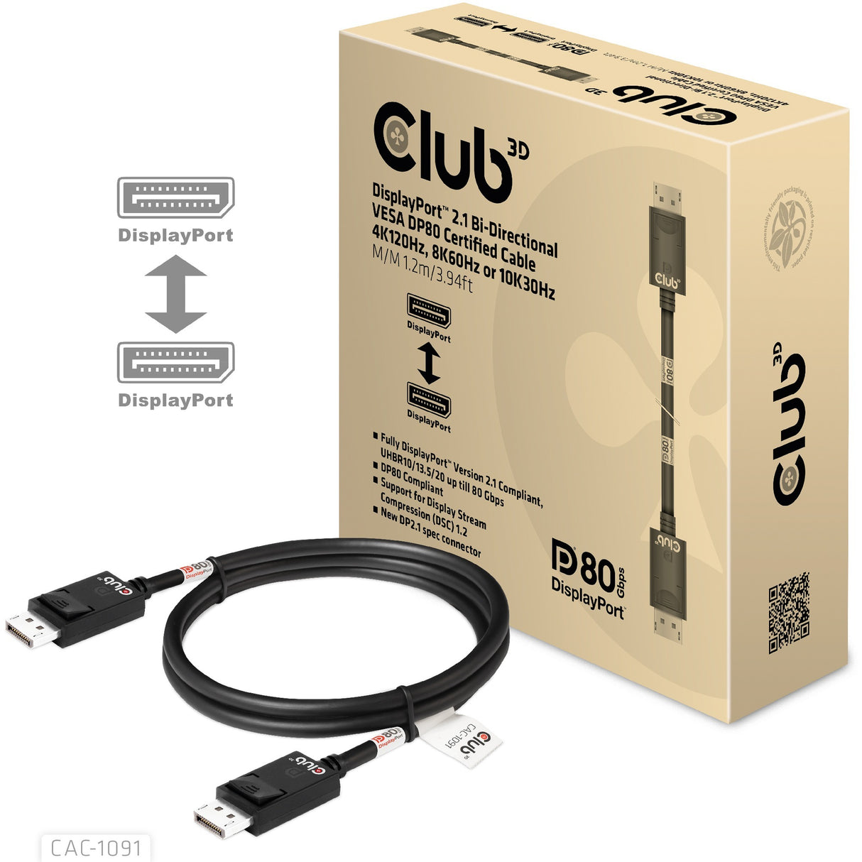 Club 3D DisplayPort 2.1 Dvosmerni VESA DP80 certificiran