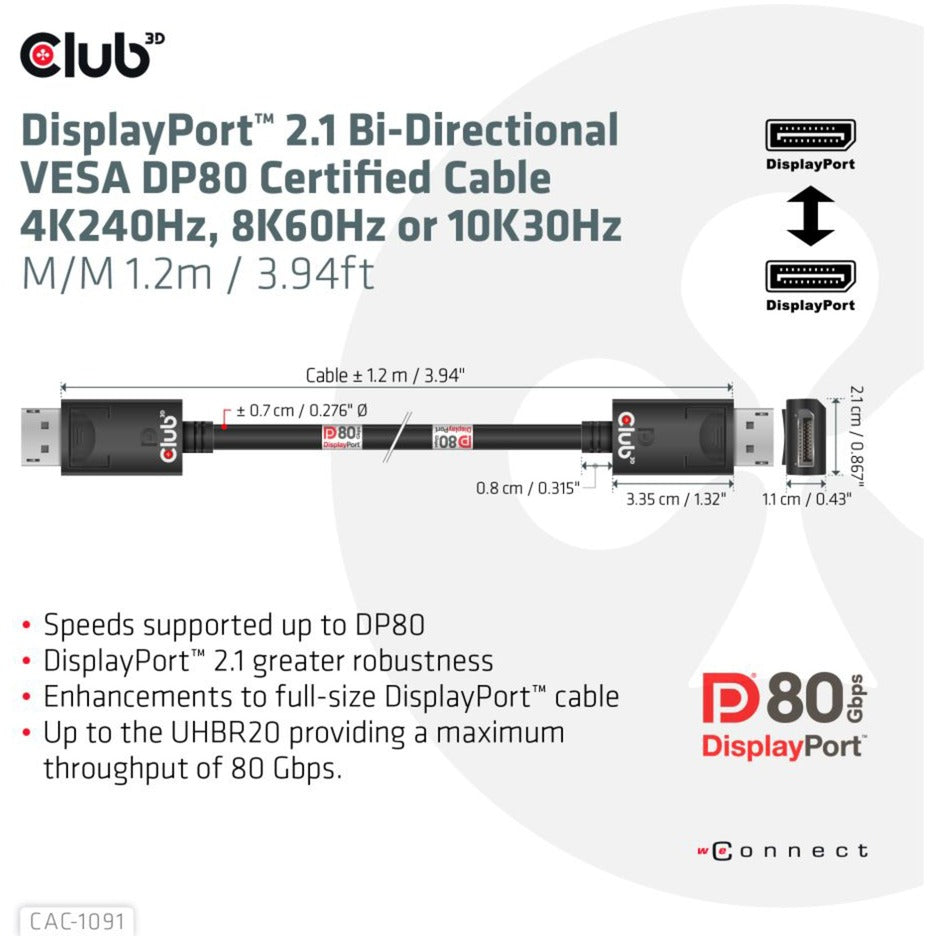 Club 3D Displayport 2.1 Bi-direkt VSA DP80 Zertifizéiert